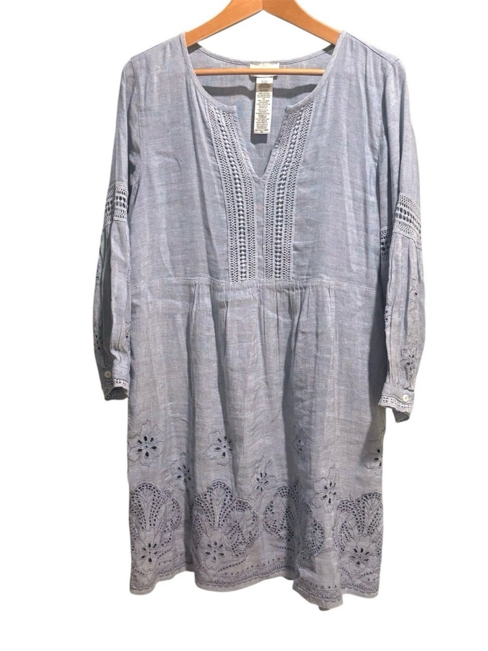 Tommy Bahama Dress Blue S Embroidered Eyelet Crochet Trim Boho Coastal 52% Linen